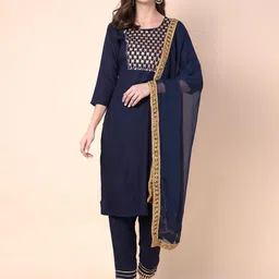 Moda Rapido Floral Yoke Design Mirror Work Straight Kurta With Trousers And Dupatta-picture-32