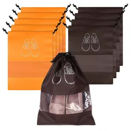 Aura Orange 10 Pieces Printed Water Resistant Shoes Organisers With Transparent Window-image-65