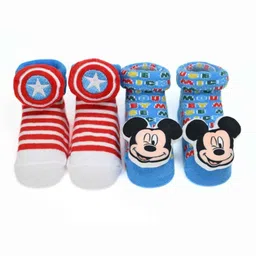Yellow Bee Boys Pack Of 2 Marvel Captain America & Mickey Mouse Cotton Ankle Length Socks image 5