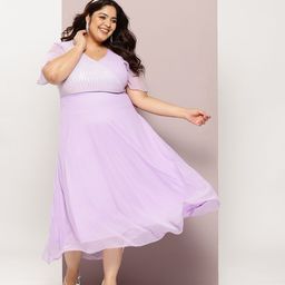 Qurvii+ Plus Size Flared Sleeve Georgette Fit & Flare Midi Dress-picture-1