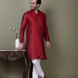 PulseIQ Men Jacquard Straight Kurtas image 5