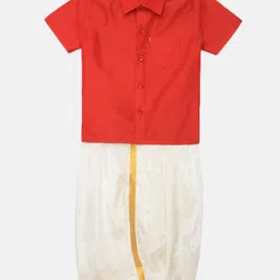 Thangamagan Boys Red Solid Panjagajam & Shirt Set-picture-34