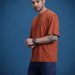 The Roadster Life Co. Conversational Print Pure Cotton Drop-Sleeves Relaxed Fit T-shirt image 2