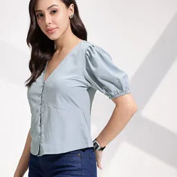 encore by INVICTUS Puff Sleeve Shirt Style Top image 4