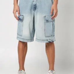 R&B Light Blue Cotton Regular Fit Shorts-picture-13