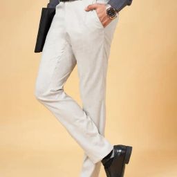 Peregrine by Pantaloons Off White Slim Fit Flat Front Trousers-picture-1