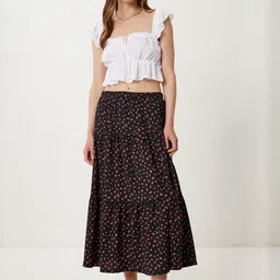 Happiness istanbul Women Printed Tiered Maxi Skirt-image-7