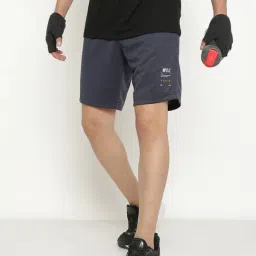 Octave Navy Melange Cotton Regular Fit Printed Shorts-image-8
