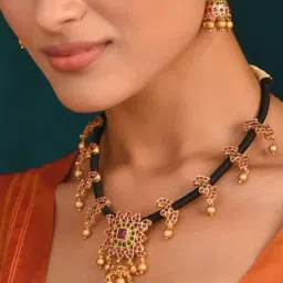 Jaypore Gold Lakshita Jhumki Necklace & Earring Set-image-81