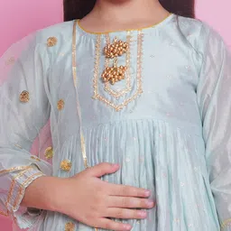 Little Bansi Girls Woven Design Beads and Stones Cotton Silk Kurta with Palazzos & Dupatta image 2