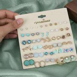 DressBerry Set Of 30 Gold-Plated Artificial Stones Studded Korean Circular Studs-image-79