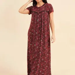 Sweet Dreams Maroon Cotton Printed Night Gown-picture-27