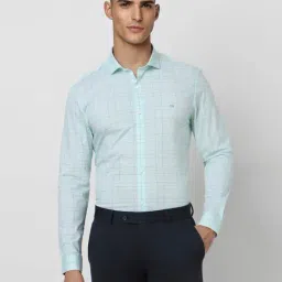 Peter England Perform Sky Blue Slim Fit Checks Shirt-picture-39