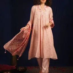 Jaypore Women Pink Applique Flared Fit Kurta-image-58