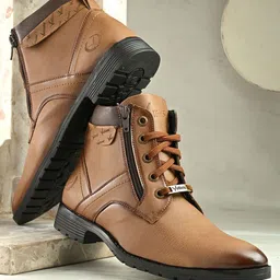 Vellinto Men Mid-Top Leather Lace-Up & Zipper Boots-picture-14