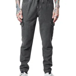 The Souled Store Black Regular Fit Denim Cargo Joggers-image-44