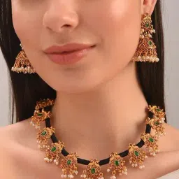 Jaypore Gold Nritya Jhumki Necklace & Earring Set-image-82