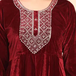 Moda Rapido Women Panelled Sequinned Velvet Kurta with Trousers & With Dupatta image 3
