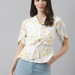 Latin Quarters White Floral Print Peplum Top-image-71