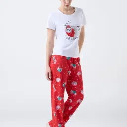 Wunderlove by Westside White Printed Cotton T-Shirt and Pyjamas Set-picture-24