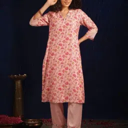 Jaypore Women Pink Applique Straight Fit Kurta-image-59