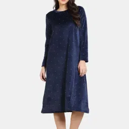 Zivame Navy Polka Dots Night Dress-image-0