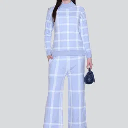 Numalo Women Checked Mock Collar Sweater With Trousers Co-Ords image 2