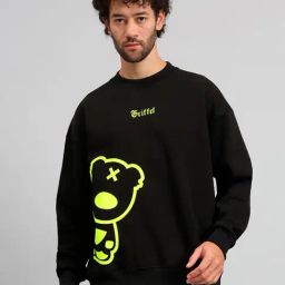 GRIFFEL Black Loose Fit Graphic Print Oversized Sweatshirt-picture-10