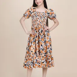 Pinly Puff Sleeve Crepe Fit & Flare Midi Dress-picture-36