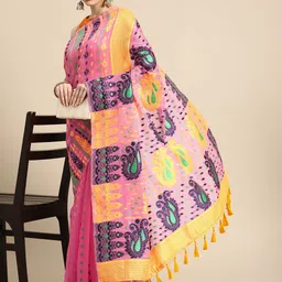 Silk Land Paisley Phulkari Pure Cotton Jamdani Saree-image-1