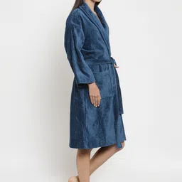 MYTRIDENT Unisex Blue Solid Bathrobe image 3