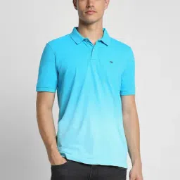 Peter England Casuals Blue Cotton Regular Fit Texture Polo T-Shirt-image-15