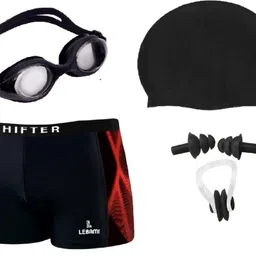 lebami Boy Men's Swimming Kit with 1 Swimming Shorts | Costume | Trunk Swimming 1 Anti Fog Swimming Goggles 1 Silicone Swimming Cap 1 Nose Clip 2 Ear Plugs image 1