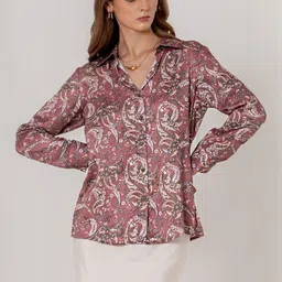 KALAMIR Plum Paisley Printed Shirt Collar Shirt With Palazzos image 3