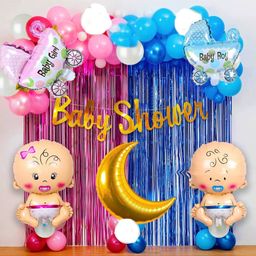 Bubble Trouble Baby Shower Letter Bunting Banner Latex Pram foil with Moon Foil Balloon Baby Shower Decorations Item Combo Set For Maternity Pregnancy Photoshoot Material Items Supplies - 50 Pcs-picture-44