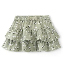 Babyhug Rayon Woven Mid Thigh Length Floral Printed Layered Skirt - Light Olive-picture-10