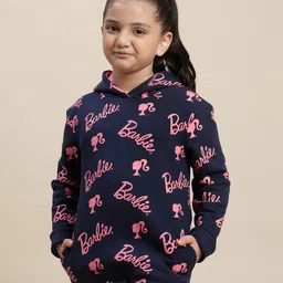 Kidsville Mattel Featuring Full Sleeves Barbie Printed Hooded  Sweatshirt - Navy Blue-picture-16