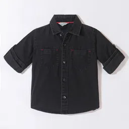 INFINITY Cotton Woven Full Sleeves Solid Denim Shirt - Black-picture-26