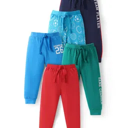 Babyhug Single Jersey Knit Full Length Lounge Pants with Sport Theme Text Print Pack of 5 -Blue Red & Green-picture-14