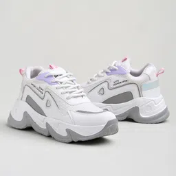 Shoetopia Mesh Detailed Sport Fashion Text Designed Lace Up Sneakers - White-picture-12