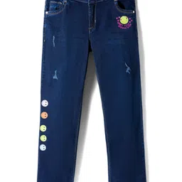 Olio Kids Denim Woven Full Length Jeans with Smiley Prints - Navy Blue-picture-18