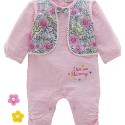 Wonderchild Full Sleeves Floral Printed Romper With Attached Bow - Light Pink image 1