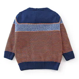Babyhug 100% Acrylic Knit Full Sleeves Pullover Sweater With Patch - Orange & Navy Blue image 2