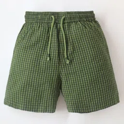 Cherry Crumble By Nitt Hyman Mini Gingham Checked Knee Length Elasticated & Draw Cord Closure With Pockets Shorts - Olive Green image 3