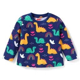 Babyhug Cotton Knit Full Sleeves Dino Printed Night Suit - Navy Blue image 2