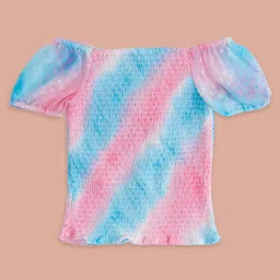 Pantaloons Junior Cotton Off Shoulder Half Puffed Sleeves Tie Dye & Polka Dots Foil Printed Top - Multi Colour image 3