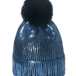 Tipy Tipy Tap Woolen Pom Pom Detail Glittered Cap - Blue image 2