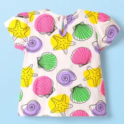 Babyhug Cotton Knit Frock & Half Sleeves Inner Tee With Sea Animals Print - Purple & White image 2