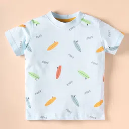 Zero Sinker Knit Half Sleeves Shorts Co-ord Night Suit with Surf Board Print - Blue image 2