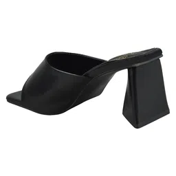 Shoetopia Solid Square Toe Geometric Block Heels - Black image 3
